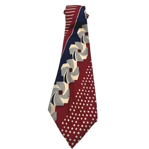 Charlaine Other - Vintage 70's Charlaine Silk Necktie Burgundy Navy Blue Geometric Abstract Wide